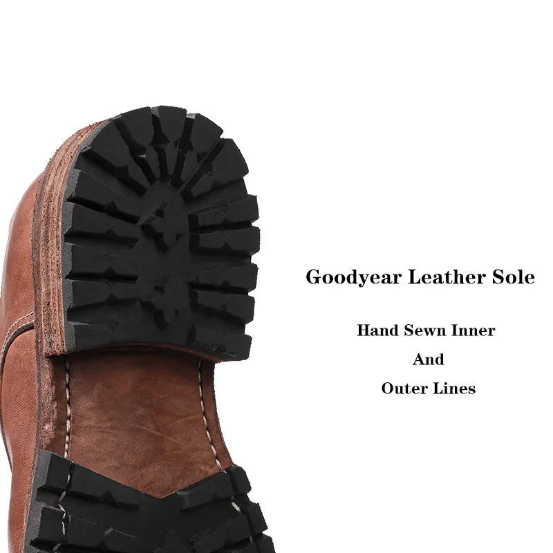 Goodyear Horse Leather Derby Shoes For Women Lace Up Block Oxfords Leather Sole in Black/Brown