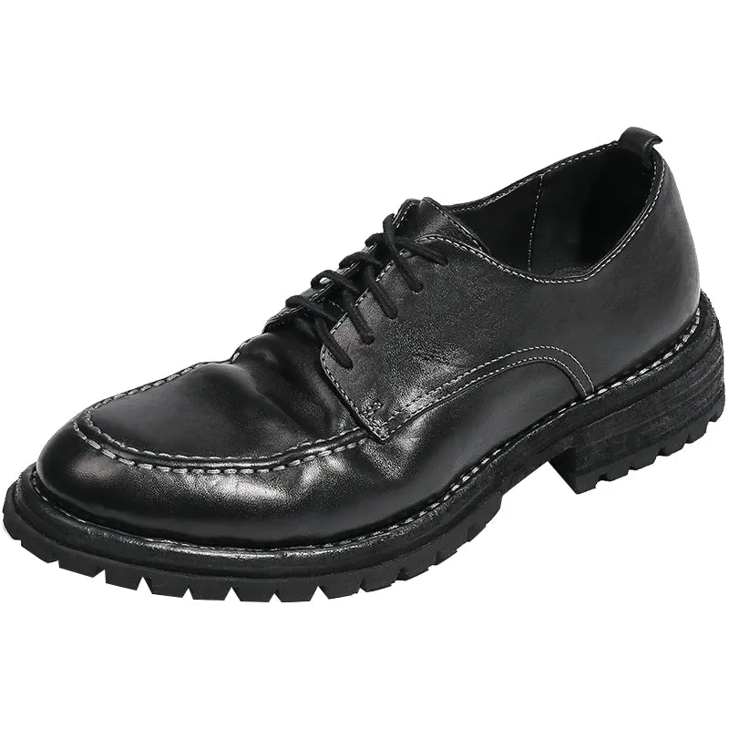 Goodyear Horse Leather Derby Shoes For Women Lace Up Block Oxfords Leather Sole in Black/Brown