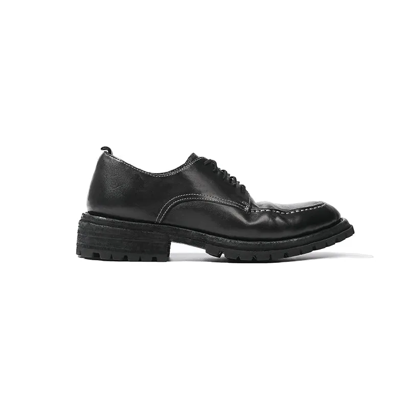 Goodyear Horse Leather Derby Shoes For Women Lace Up Block Oxfords Leather Sole in Black/Brown