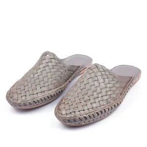 Grey Handstitched Leather Kolhapuri Men Shoes