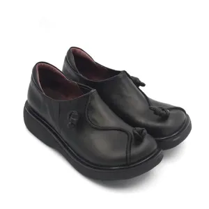 Handmade Leather Chunky Loafers Women Casual Walking Shoes in Black/Red/Blue