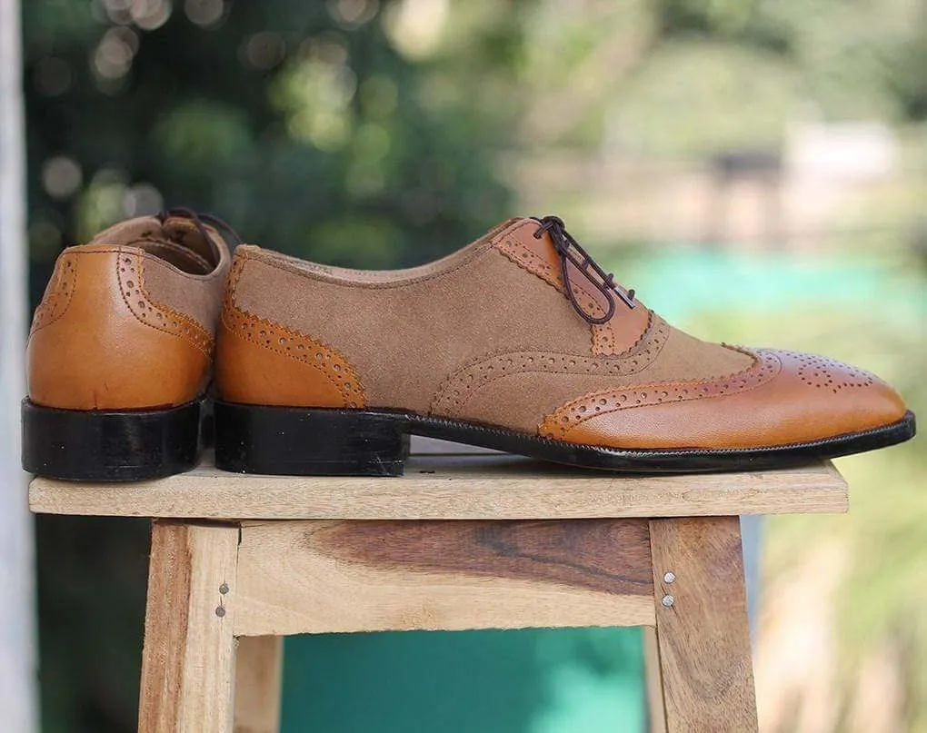 Handmade Wing Tip Leather Suede Shoes