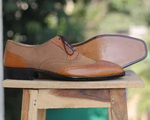 Handmade Wing Tip Leather Suede Shoes