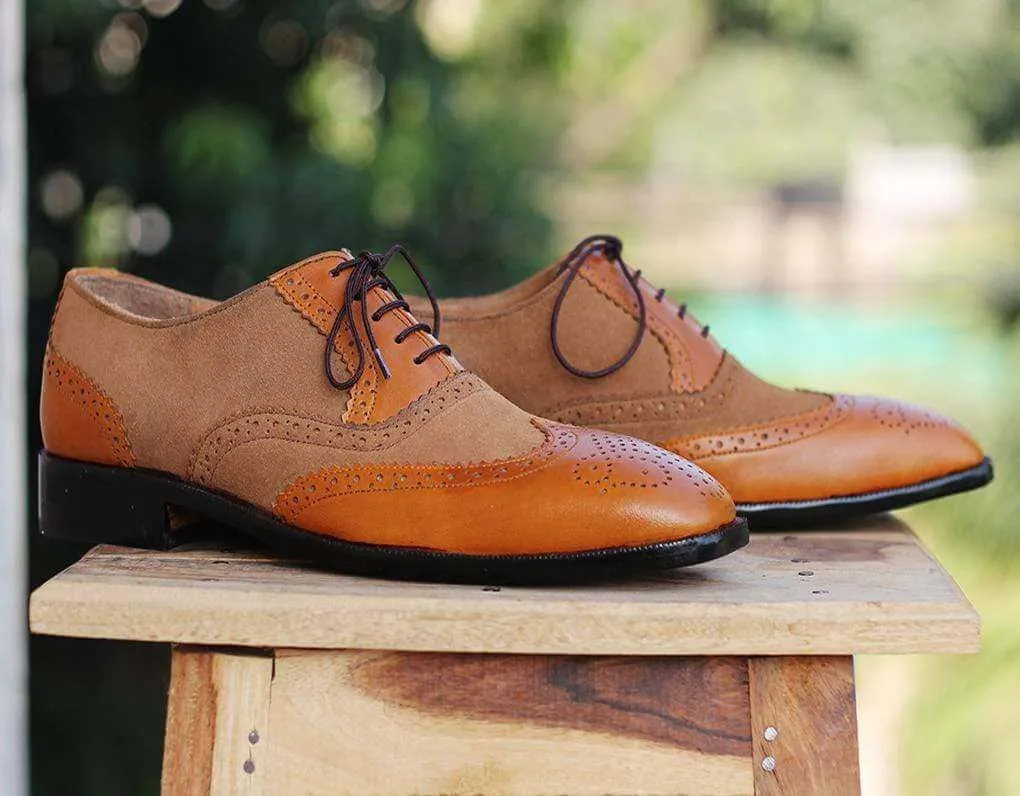 Handmade Wing Tip Leather Suede Shoes