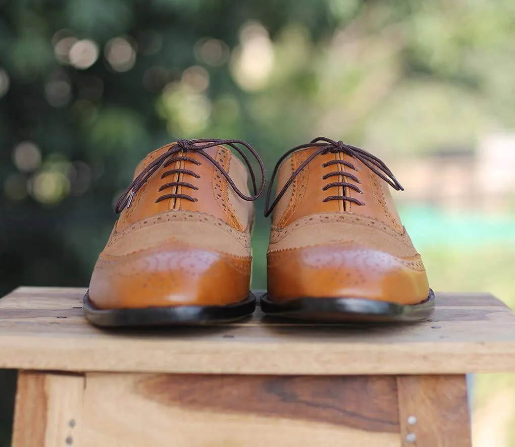 Handmade Wing Tip Leather Suede Shoes