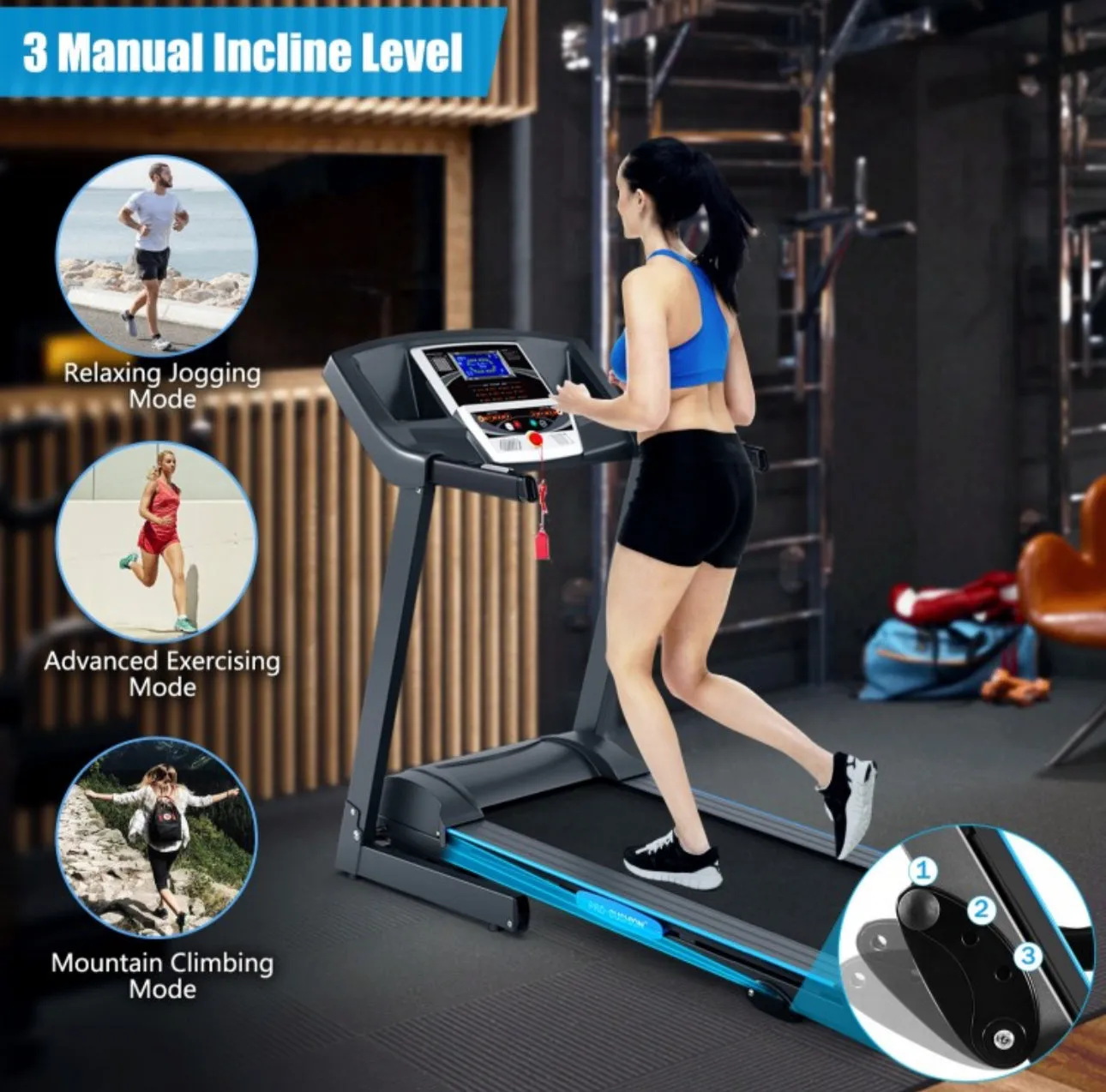 Heavy Duty Folding Electric Motorized Power Treadmill Machine | LCD Display | 2.25HP | 3 Incline Levels | Space Saver | Smooth & Quiet