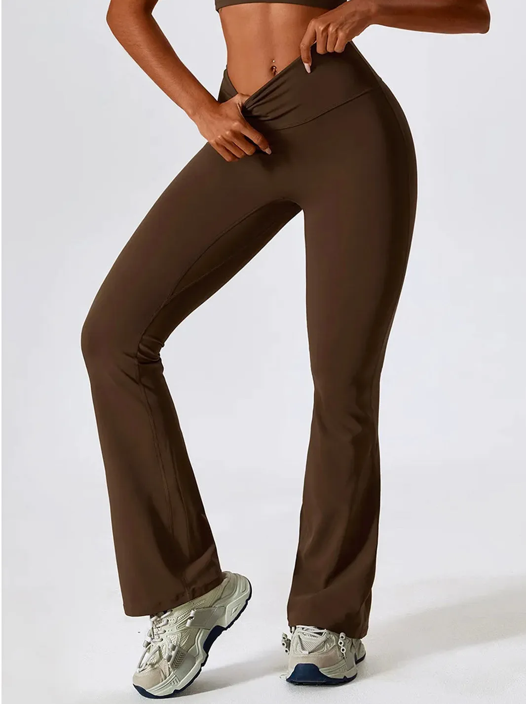 High Waisted Long Length Ruched Back Detail Flared Leggings