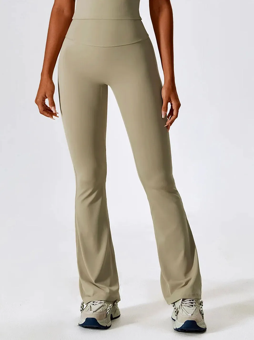 High Waisted Long Length Ruched Back Detail Flared Leggings