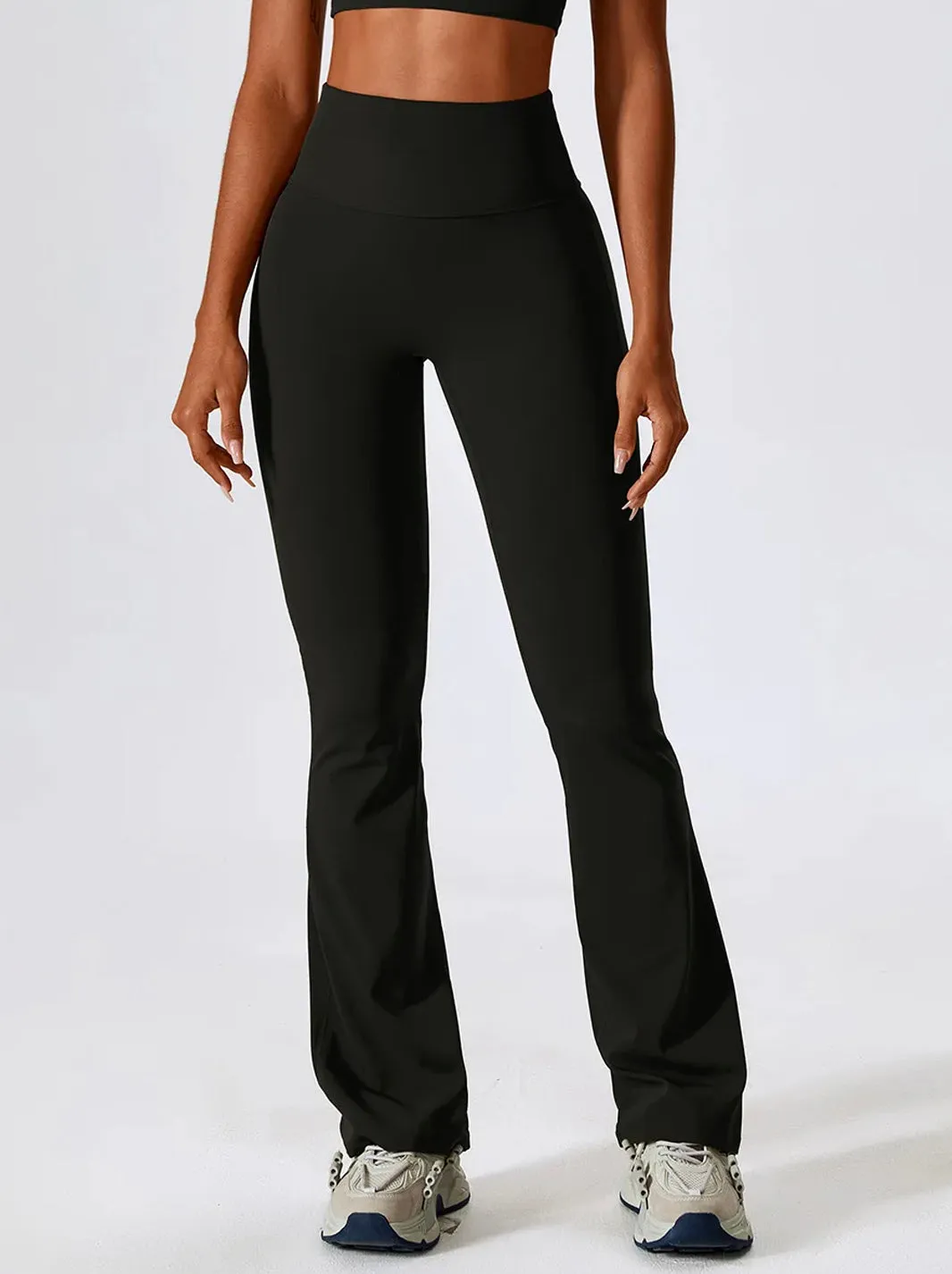 High Waisted Long Length Ruched Back Detail Flared Leggings