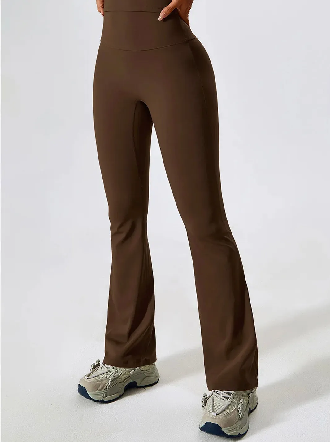 High Waisted Long Length Ruched Back Detail Flared Leggings