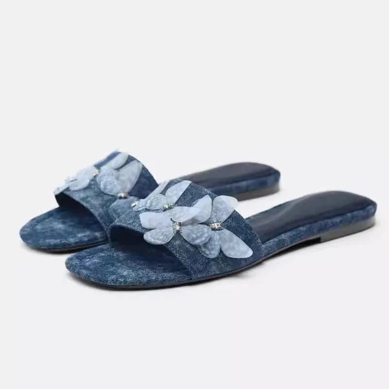 Hnzxzm 2024 Summer Open Toe Women Beach Slippers Fashion Butterfly-knot Ladies Outdoor Flats Slides Female Retro Style Shoes