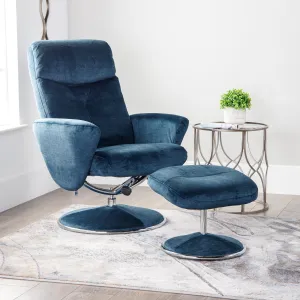 Houston Blue Recliner Chair & Stool