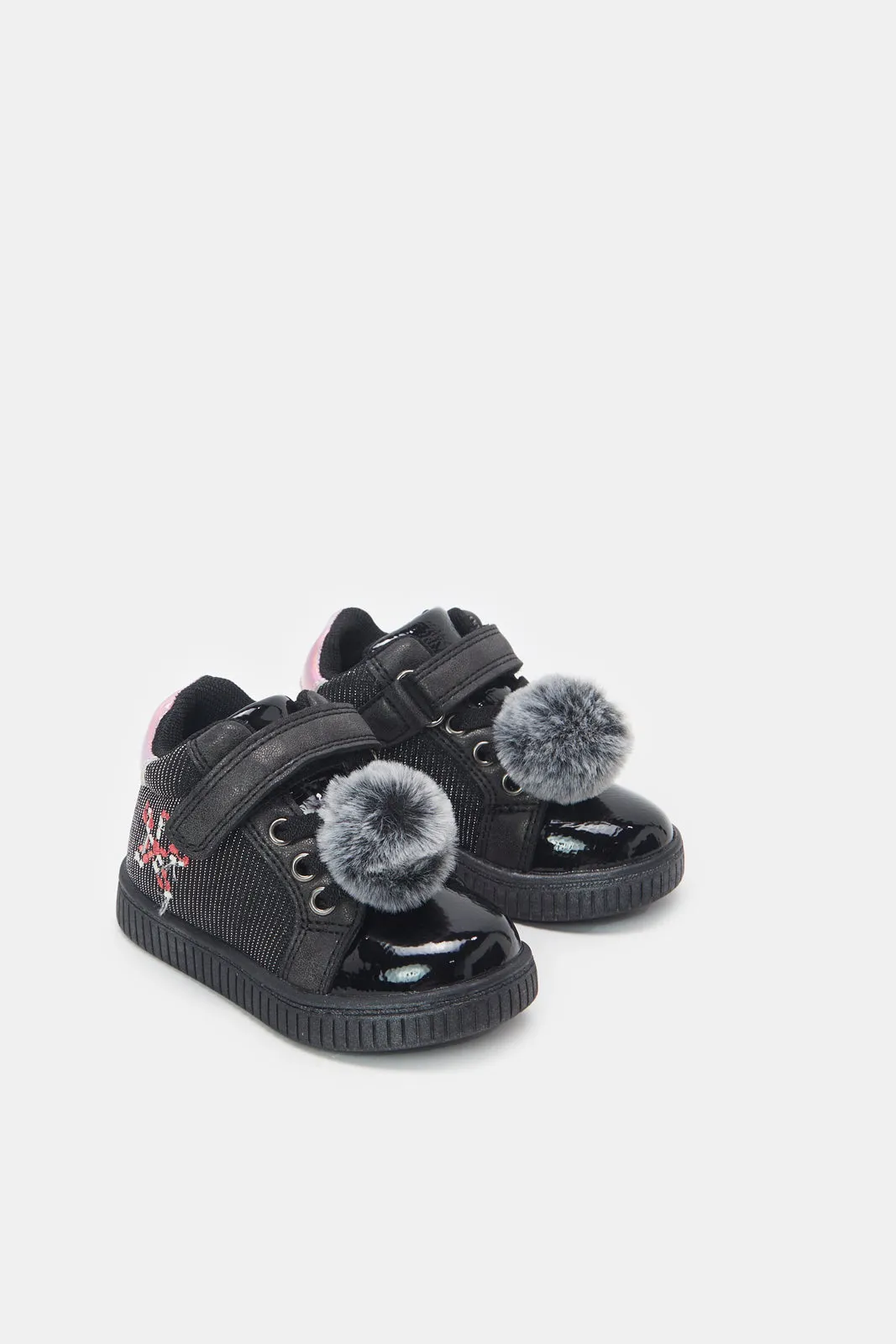 Infant Girls Black Pom High-Top Sneakers