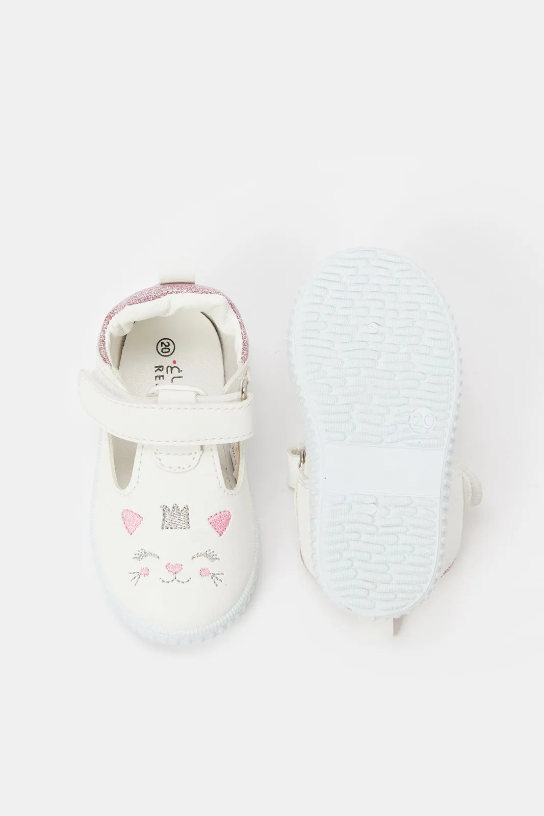 Infant Girls White Velcro Strap Pump