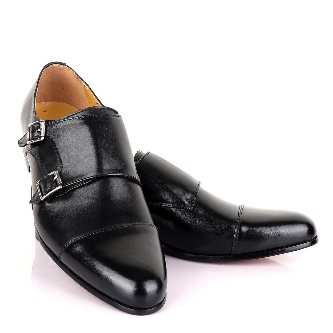 John Mendson Double Black Buckle Leather Shoe