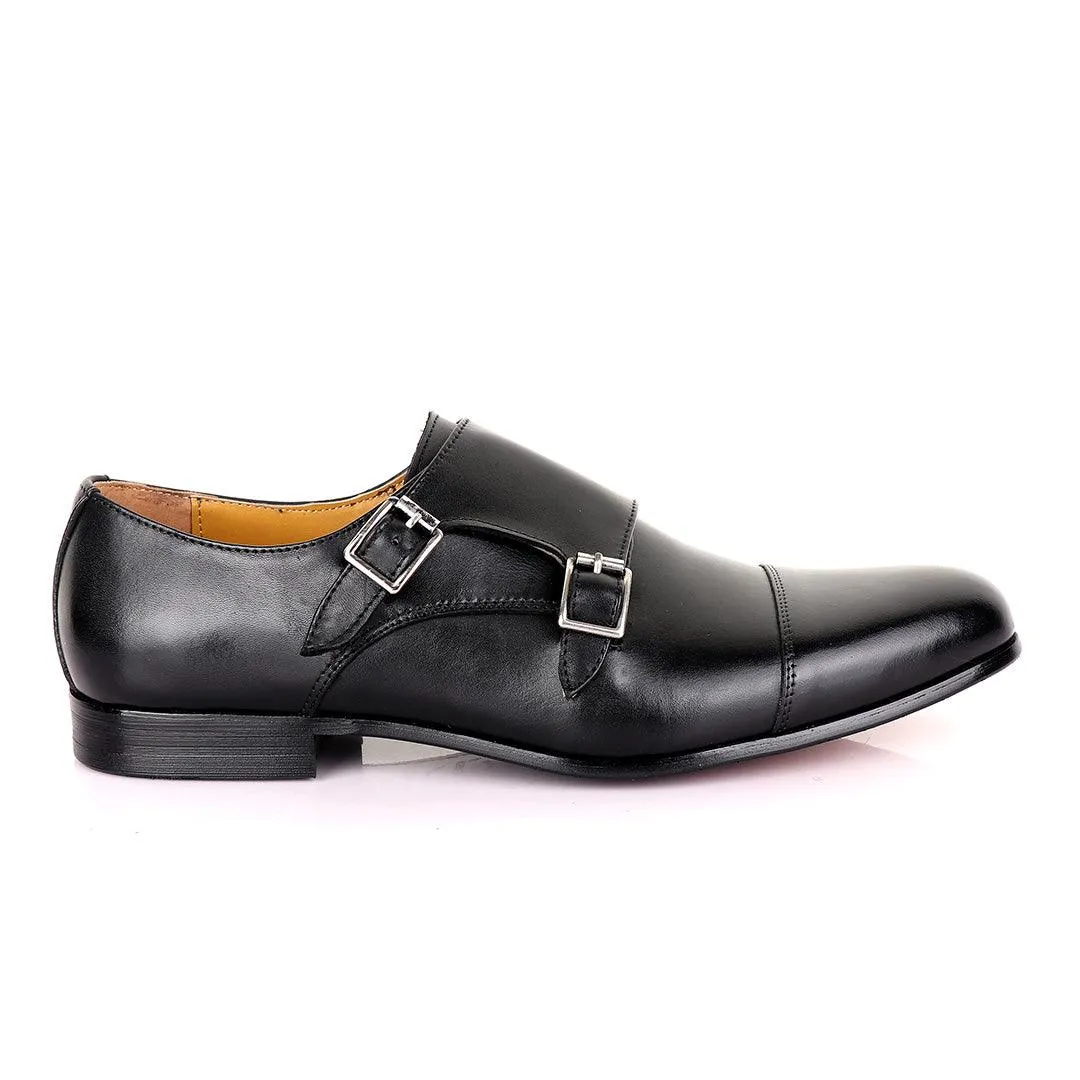 John Mendson Double Black Buckle Leather Shoe