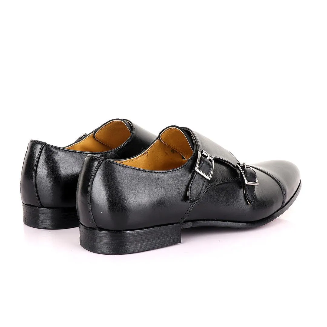 John Mendson Double Black Buckle Leather Shoe