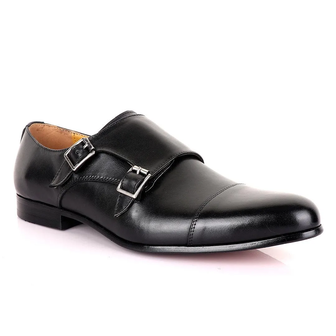 John Mendson Double Black Buckle Leather Shoe