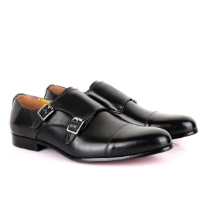 John Mendson Double Black Buckle Leather Shoe