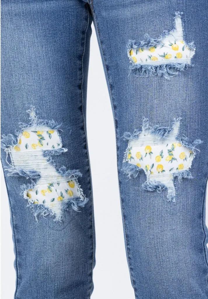 Judy Blue Sweet Lemon Patched Skinny - style 88233