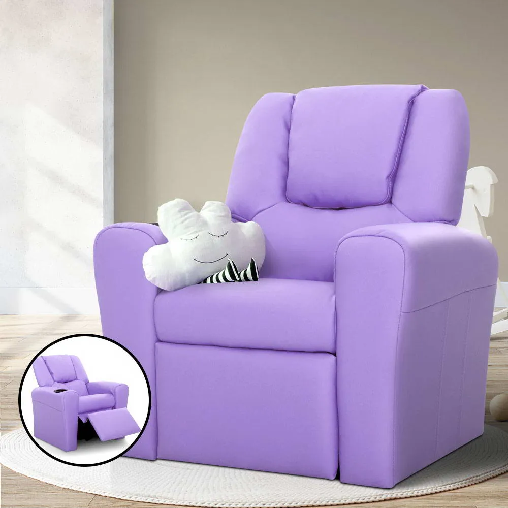 Kids PU Leather Reclining Armchair Toddler Recliner Chair Girl Boy Purple