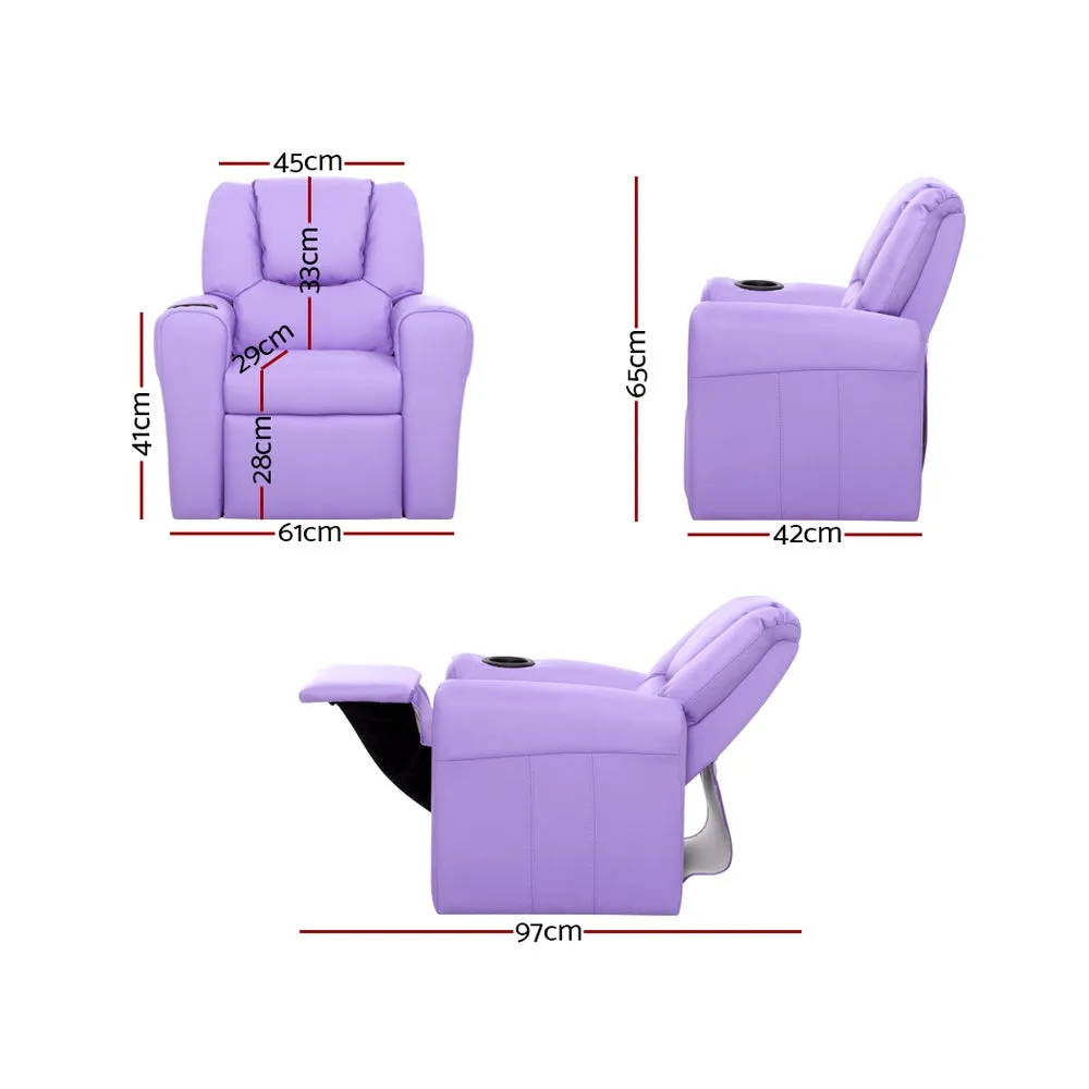 Kids PU Leather Reclining Armchair Toddler Recliner Chair Girl Boy Purple