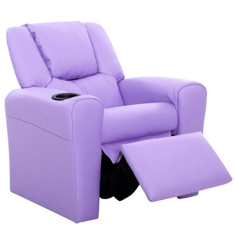 Kids PU Leather Reclining Armchair Toddler Recliner Chair Girl Boy Purple