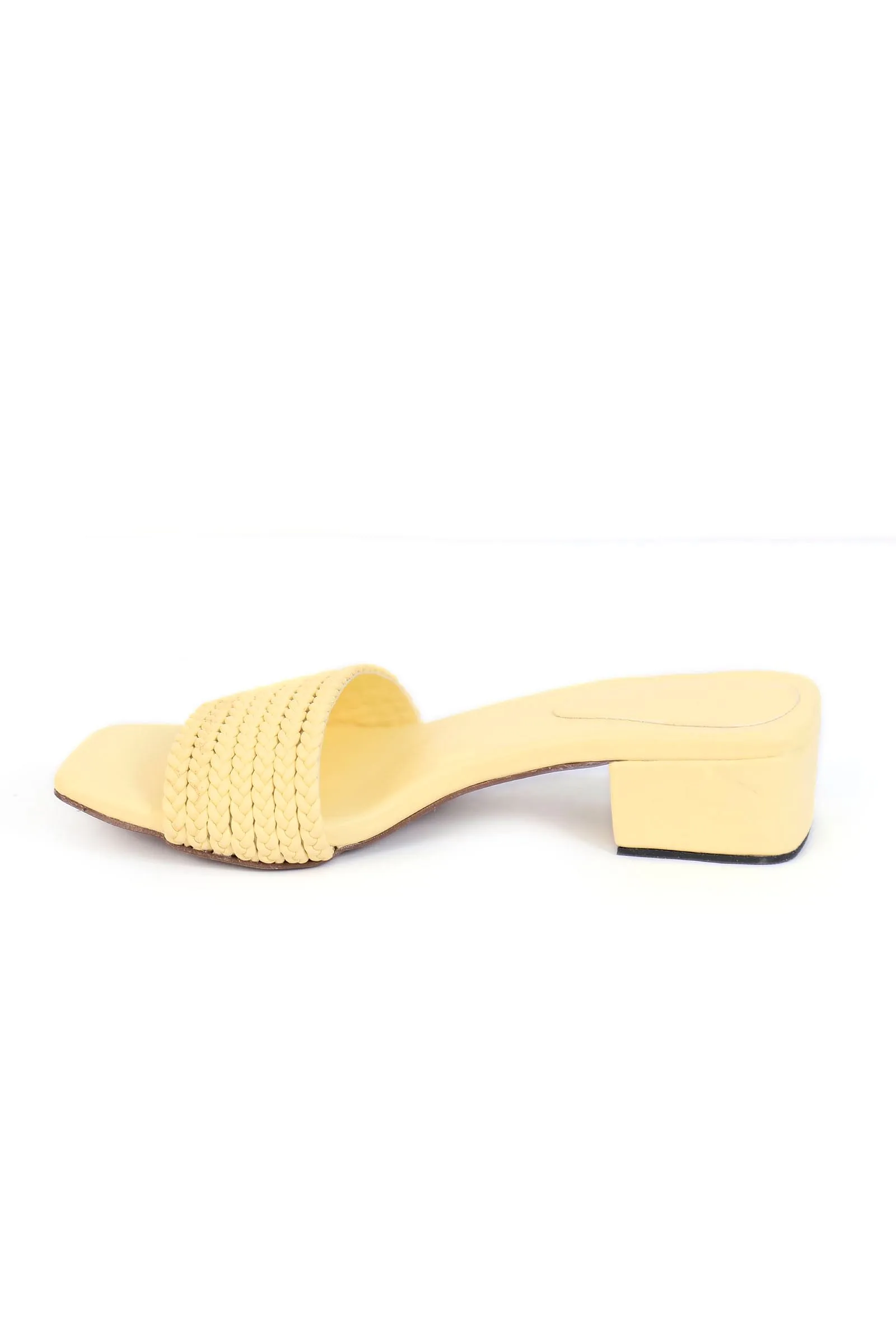 Lemon Yellow Braided Cruelty Free Leather Heels