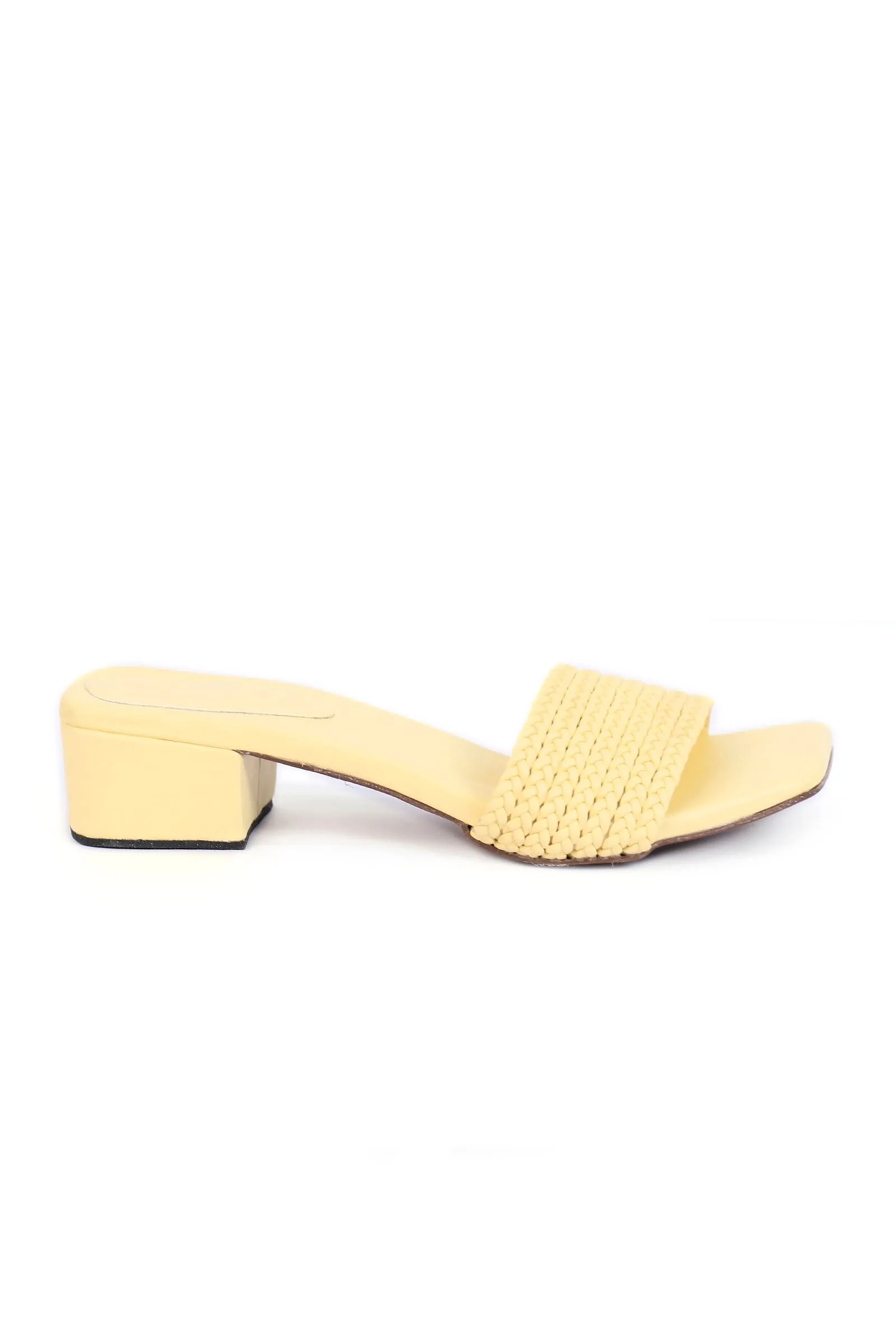 Lemon Yellow Braided Cruelty Free Leather Heels