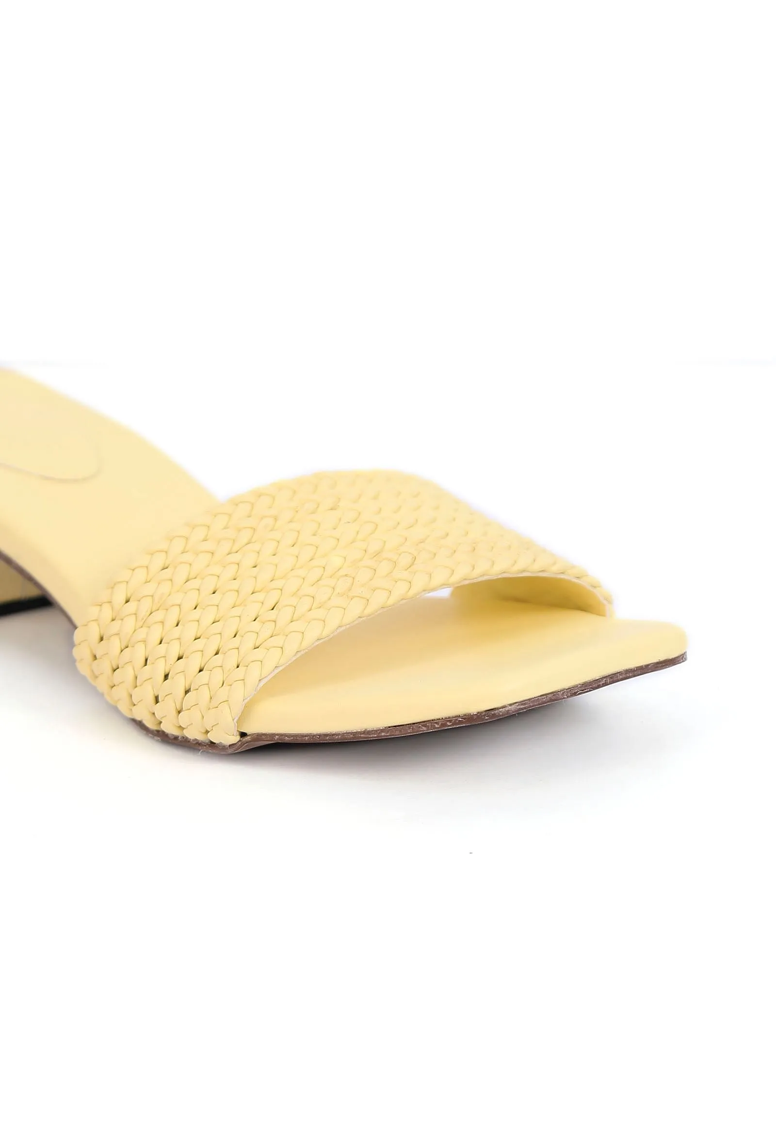 Lemon Yellow Braided Cruelty Free Leather Heels