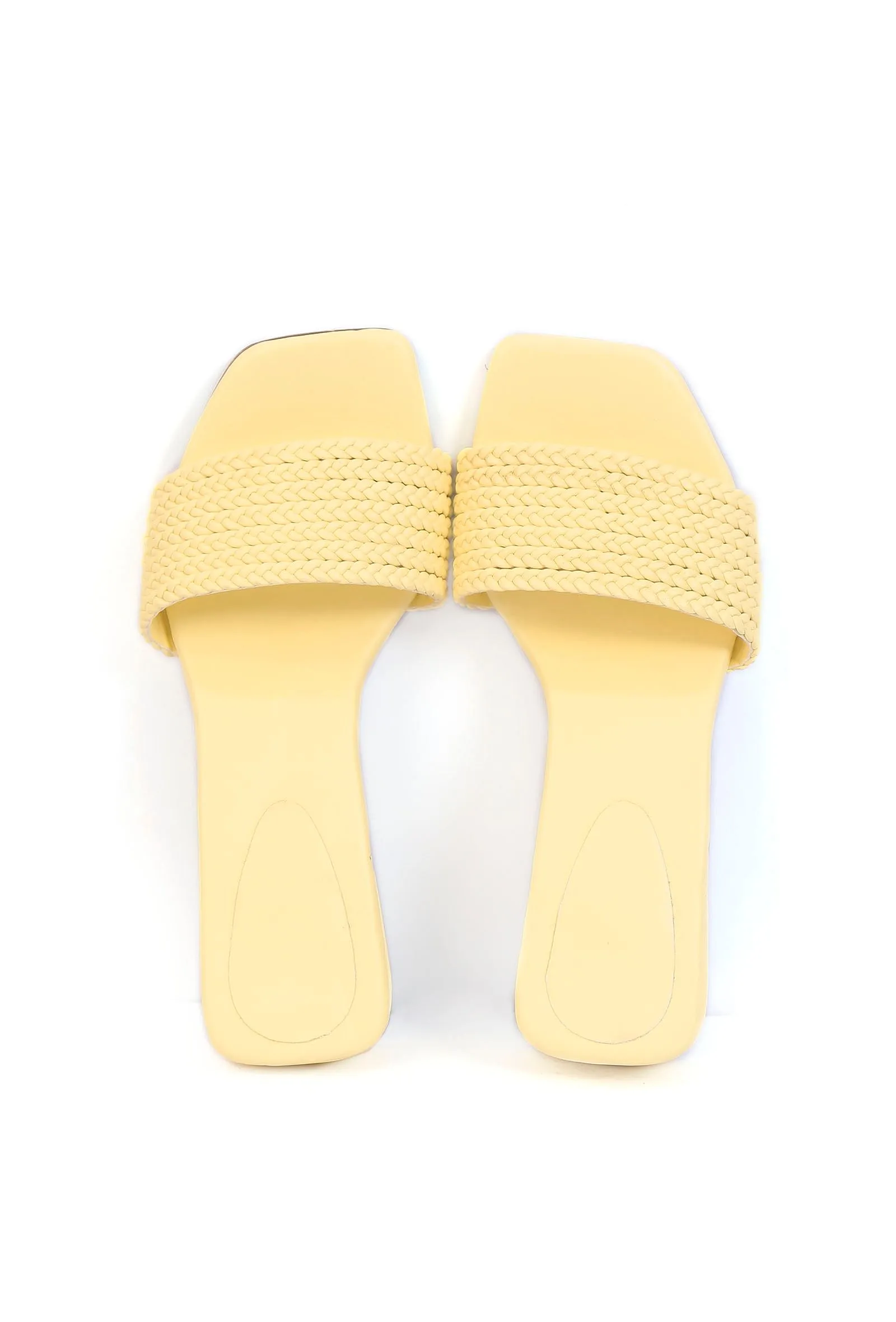 Lemon Yellow Braided Cruelty Free Leather Heels