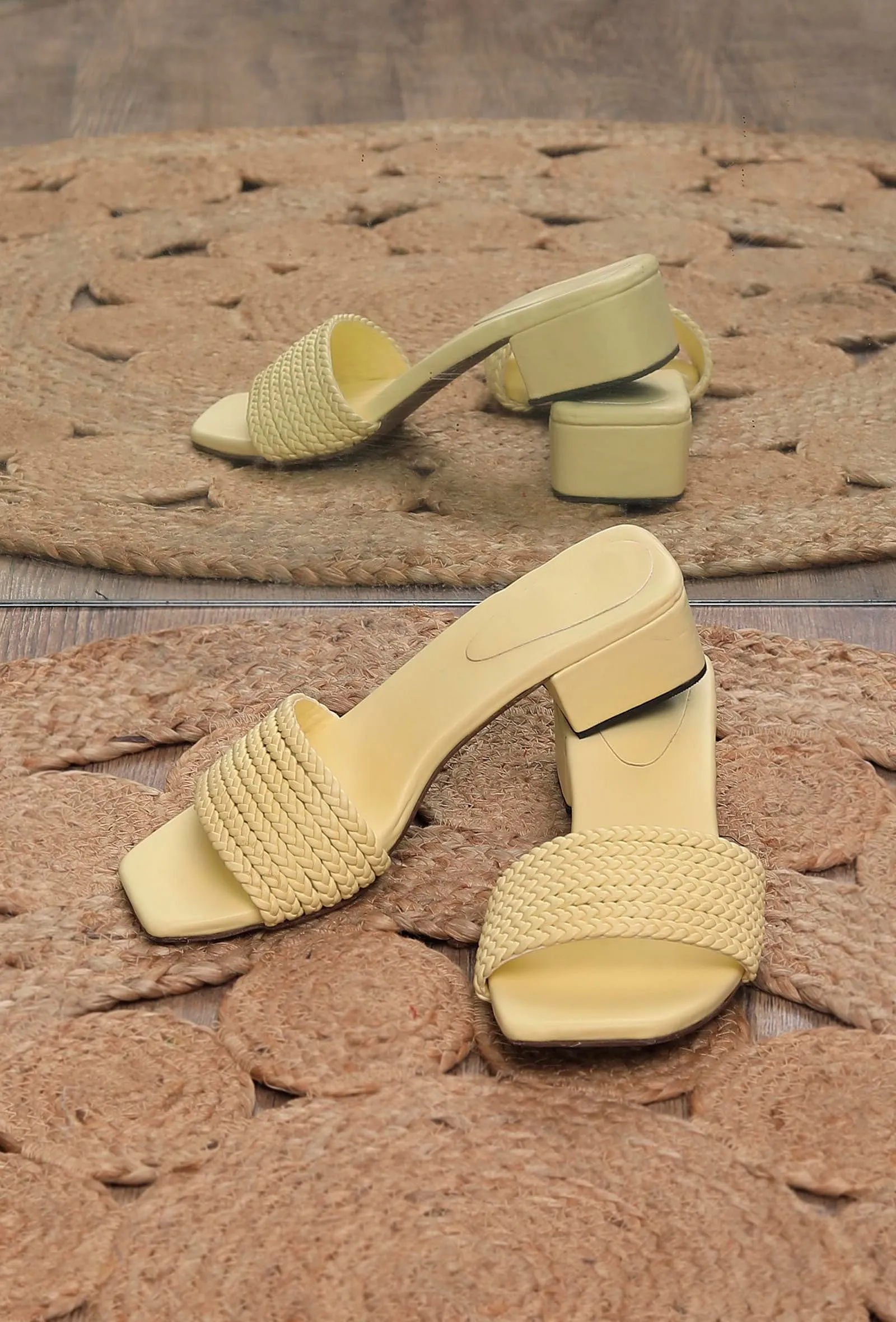 Lemon Yellow Braided Cruelty Free Leather Heels