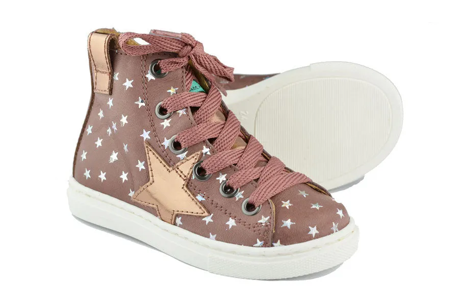 MAA Girls Pinky Brown Hightop with Metallic Silver Stars