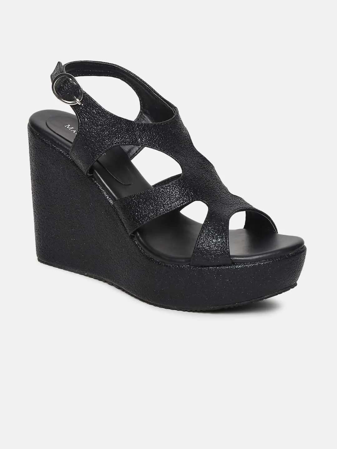 Marc Loire Women Round Toe Embellished Wedge Heel Sandal (Black, 4)