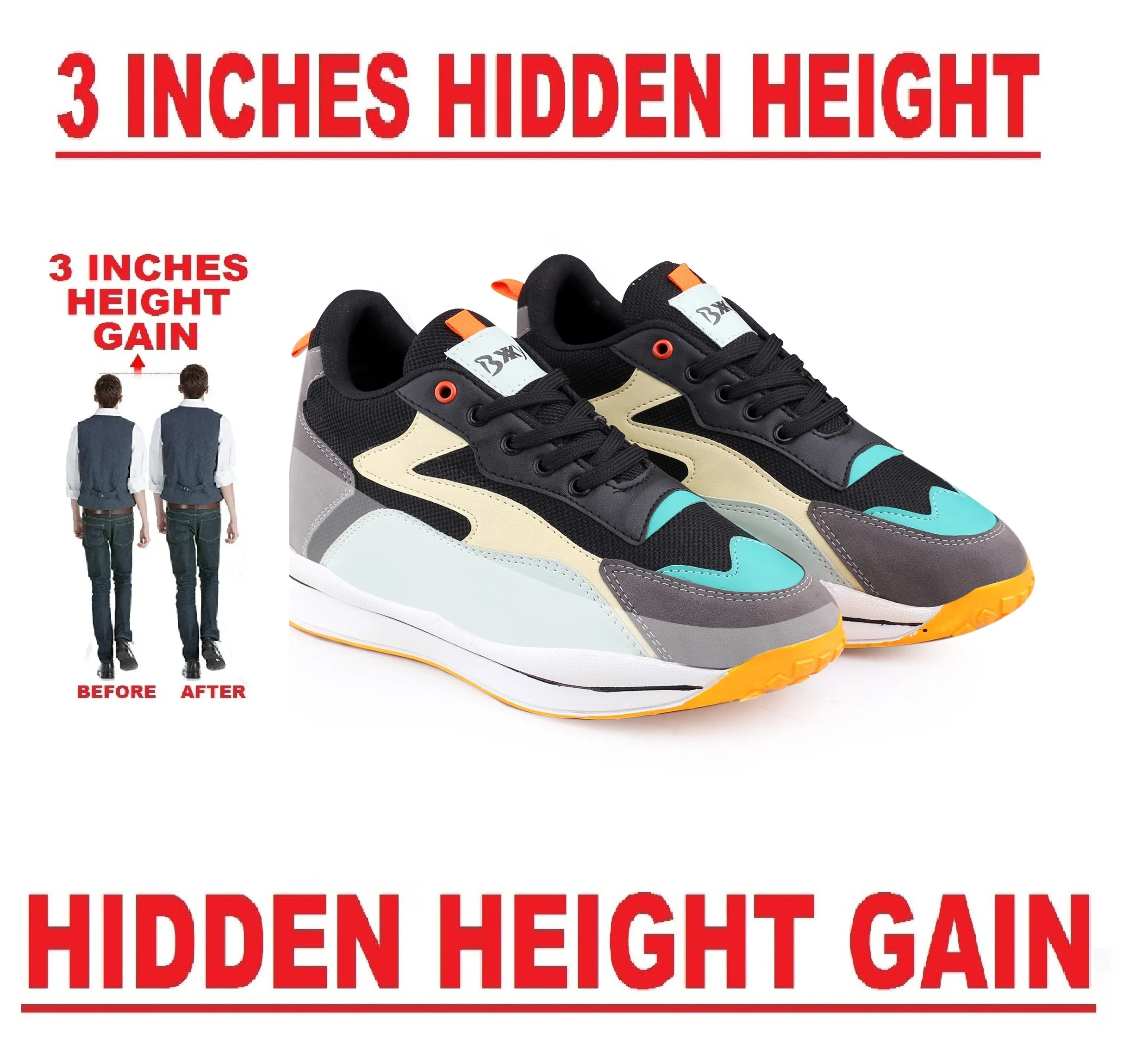 Men's 3 Inch Hidden Height Increasing Trendiest Sports Shoes