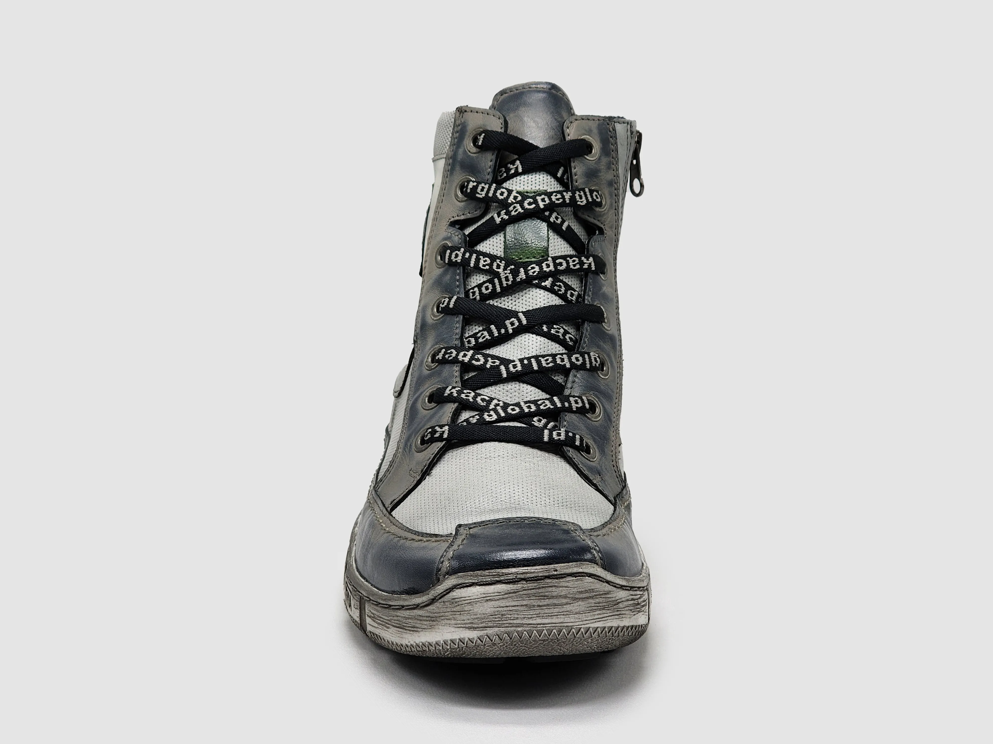 Men's Comfort Zip-Up Leather Boots - Grey/Green