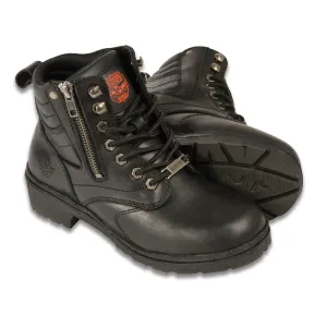 Milwaukee Leather MBL9320W Women's Black Premium Leather Wide-Width Lace-Up Motorcycle Rider Boots