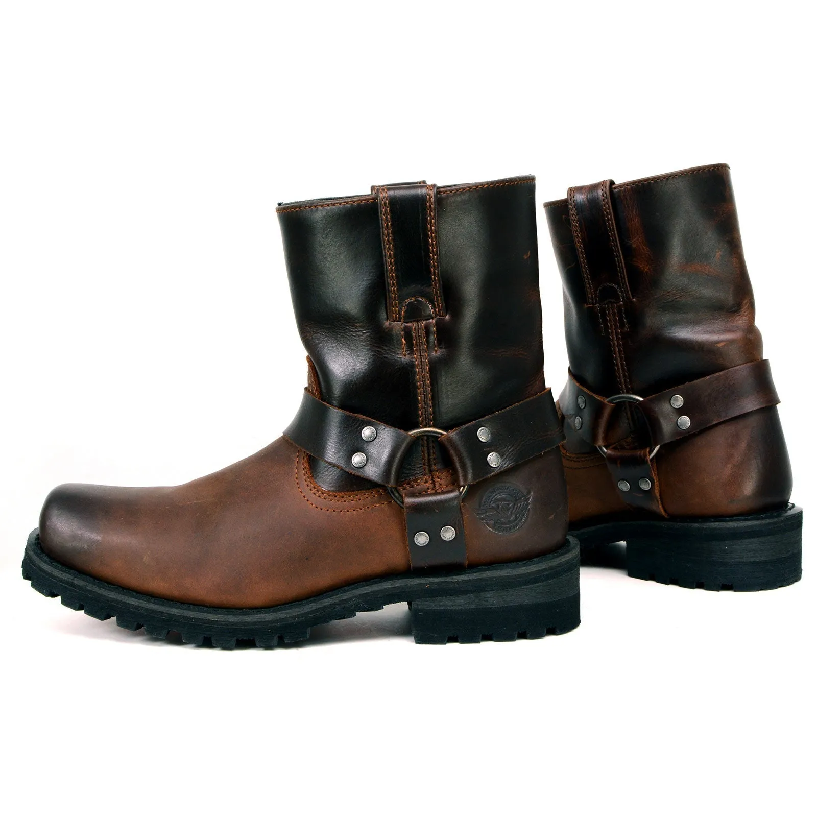 Milwaukee Leather MBM9008 Men's Brown Motorcycle Harness Boots-Two-Tone Full Grain Leather Boots with Easy Pull-On