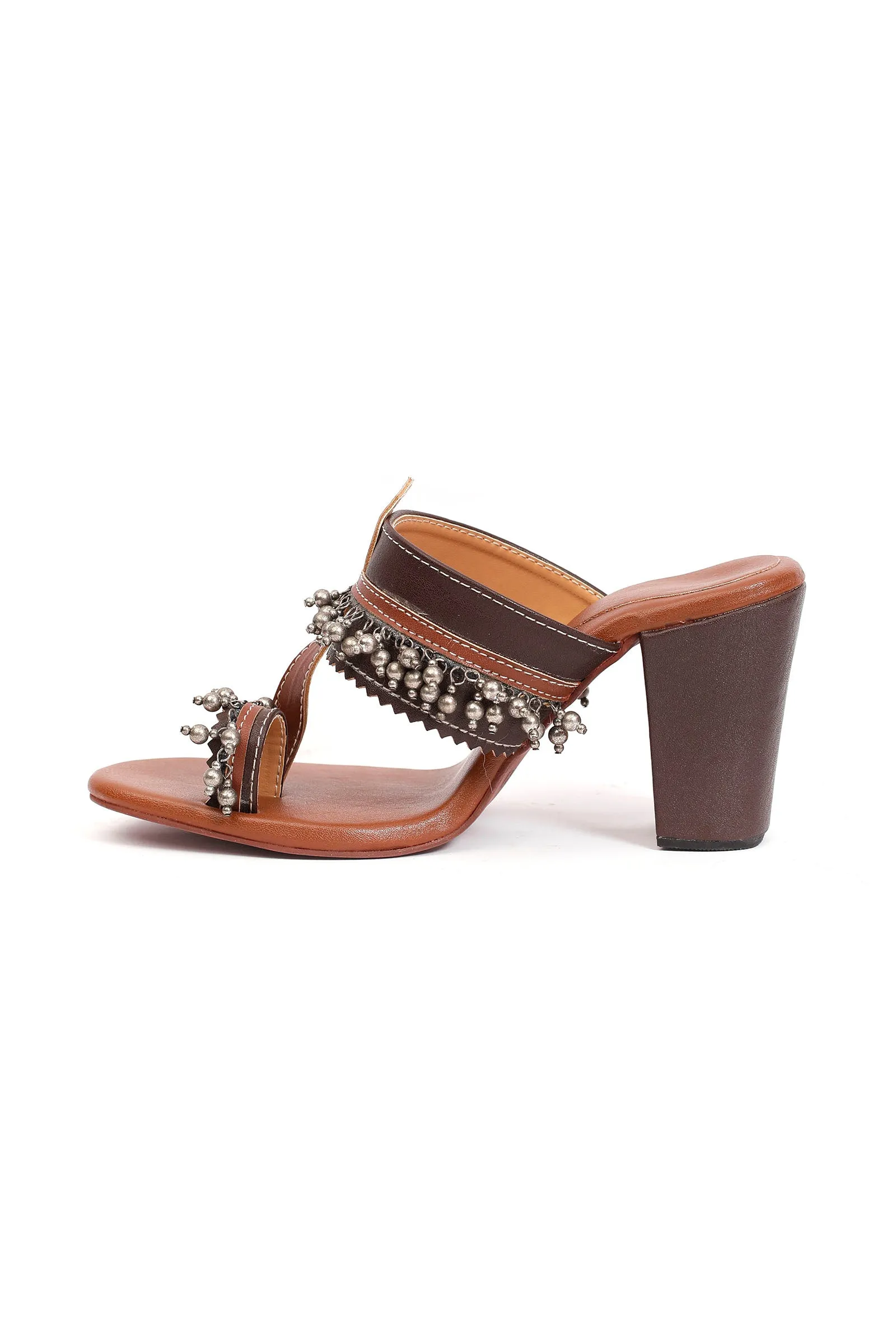 Nargis Brown Ghungroo Tribal Heels