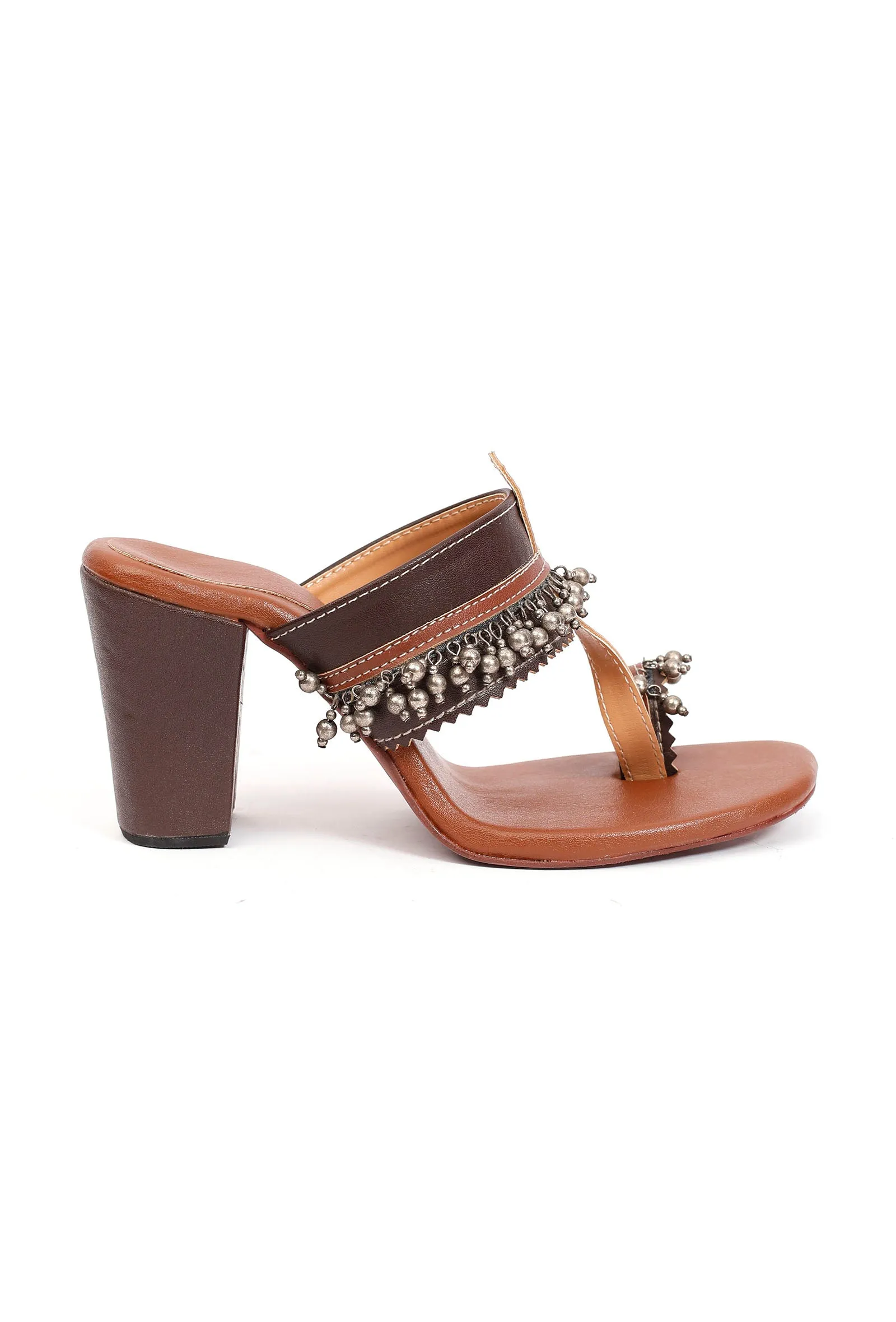 Nargis Brown Ghungroo Tribal Heels