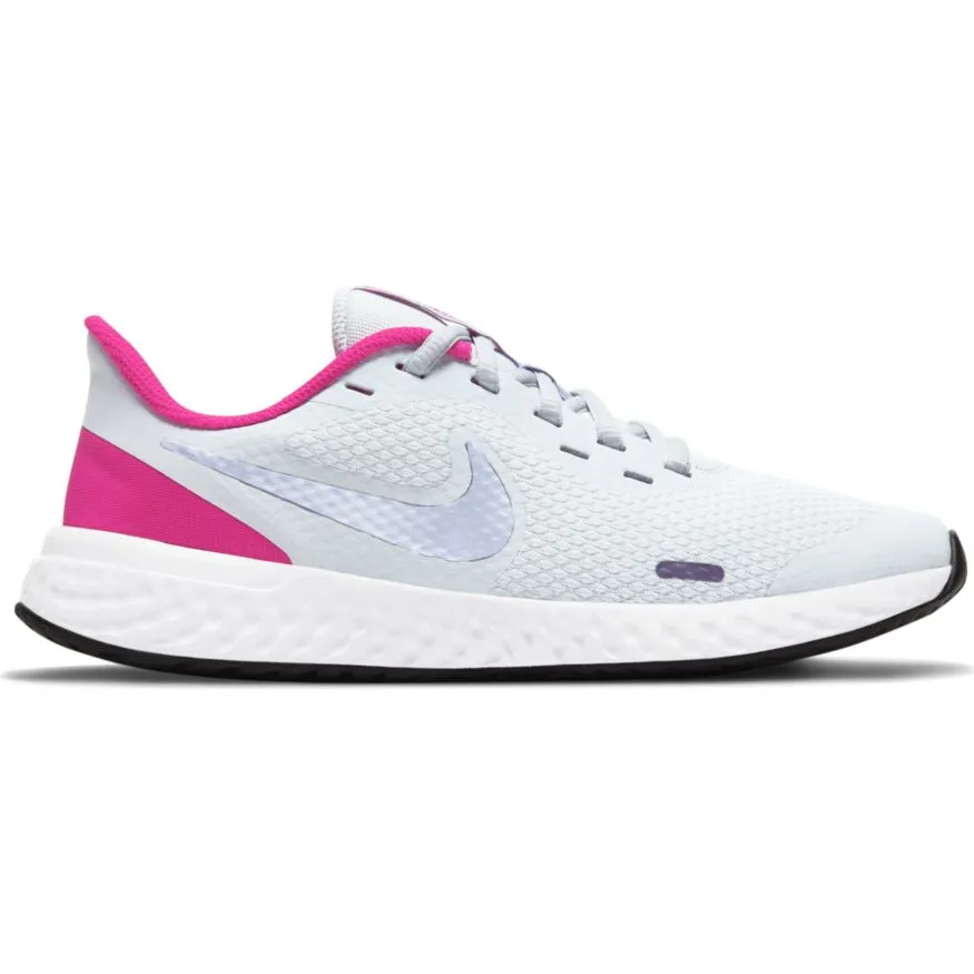 Nike Football Grey/Purple Pulse/Fireberry Revolution 5 Youth Sneaker