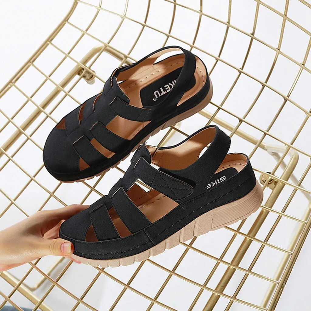 OCW Hollow Sandals For Women Buckle Flat Wedge Slipper Casual Breathable Design