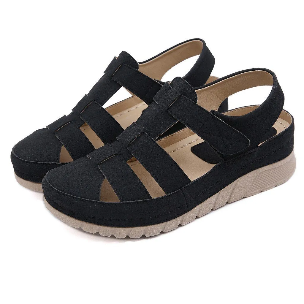 OCW Hollow Sandals For Women Buckle Flat Wedge Slipper Casual Breathable Design