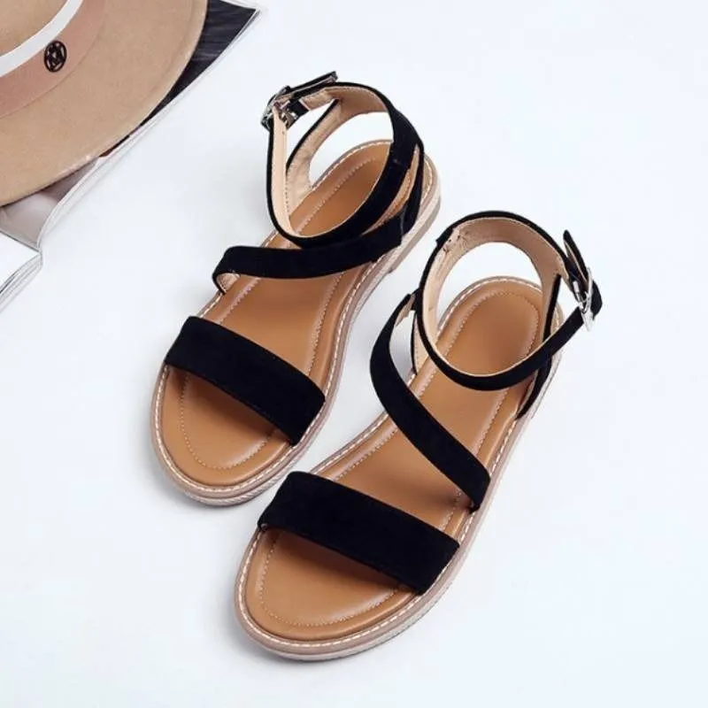 OCW Suede Sandals Women Breathable Comfy Low Heel Open Toe Design