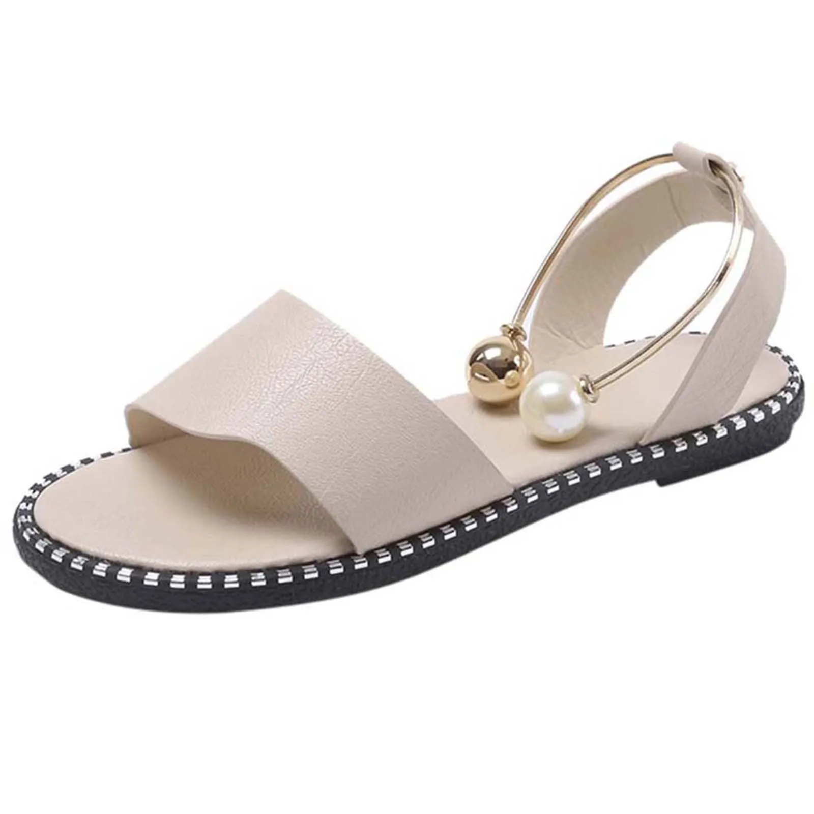 OCW Summer Premium Comfortable Pearl Buckle Women Leather Sandals