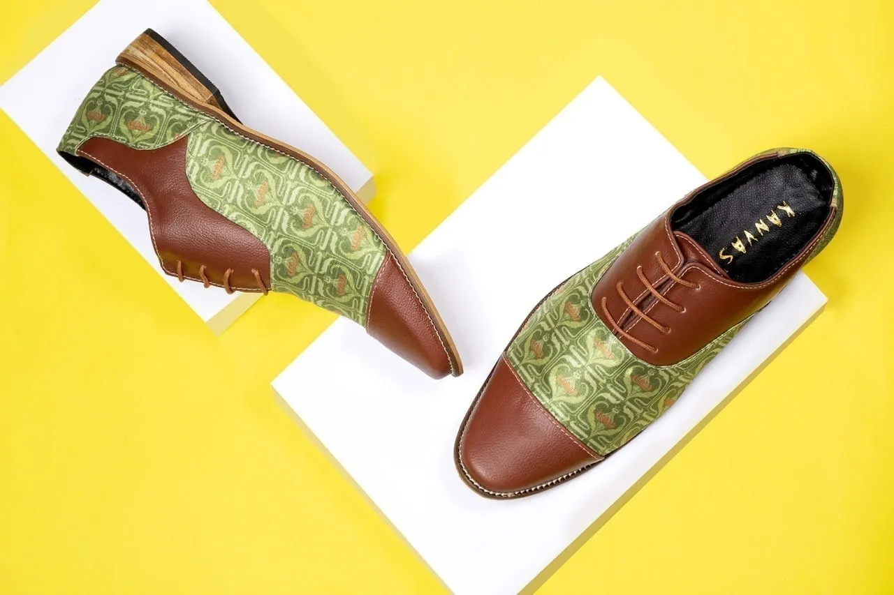 Olive Green Designer Print Brogues