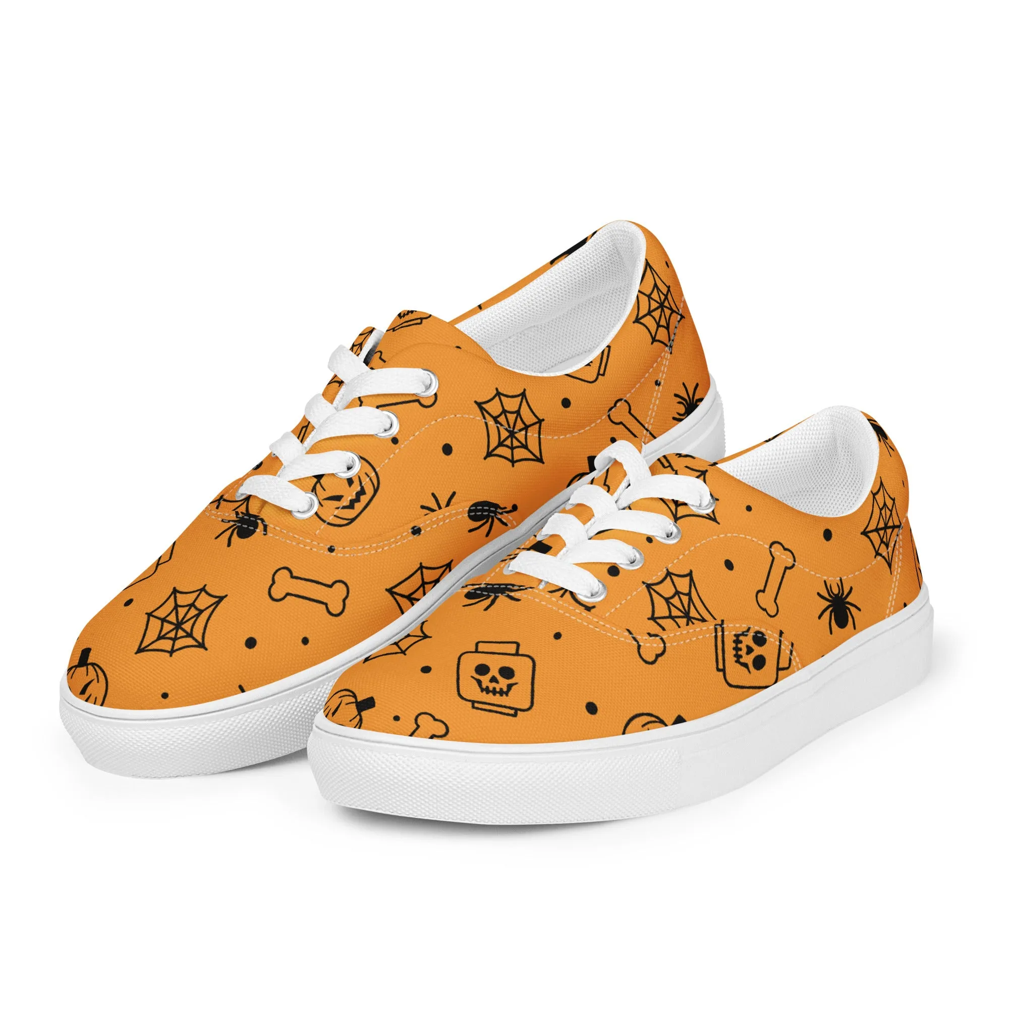 Orange Halloween Ghost Spiders Skeletons Women’s Lace-Up Canvas Shoes