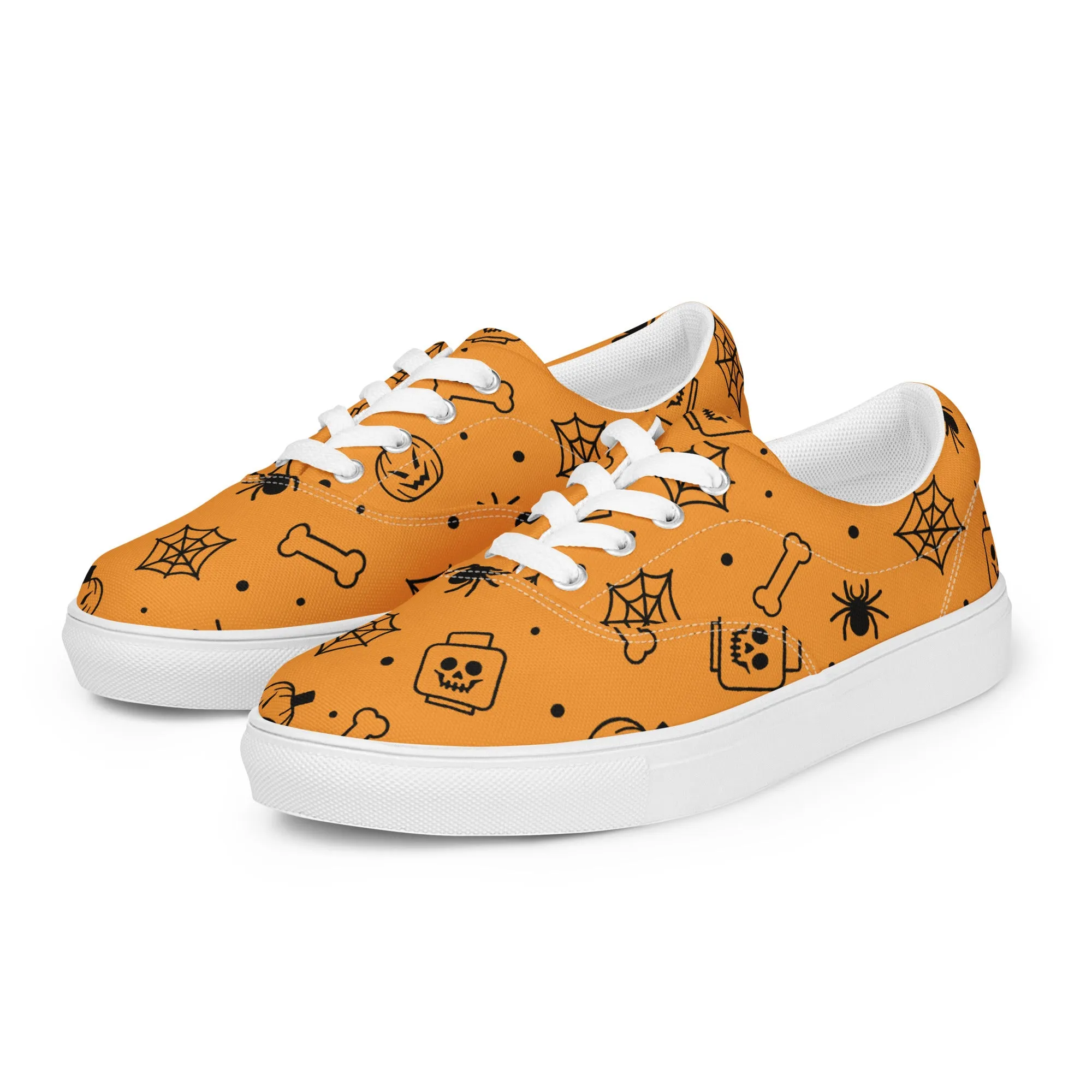 Orange Halloween Ghost Spiders Skeletons Women’s Lace-Up Canvas Shoes