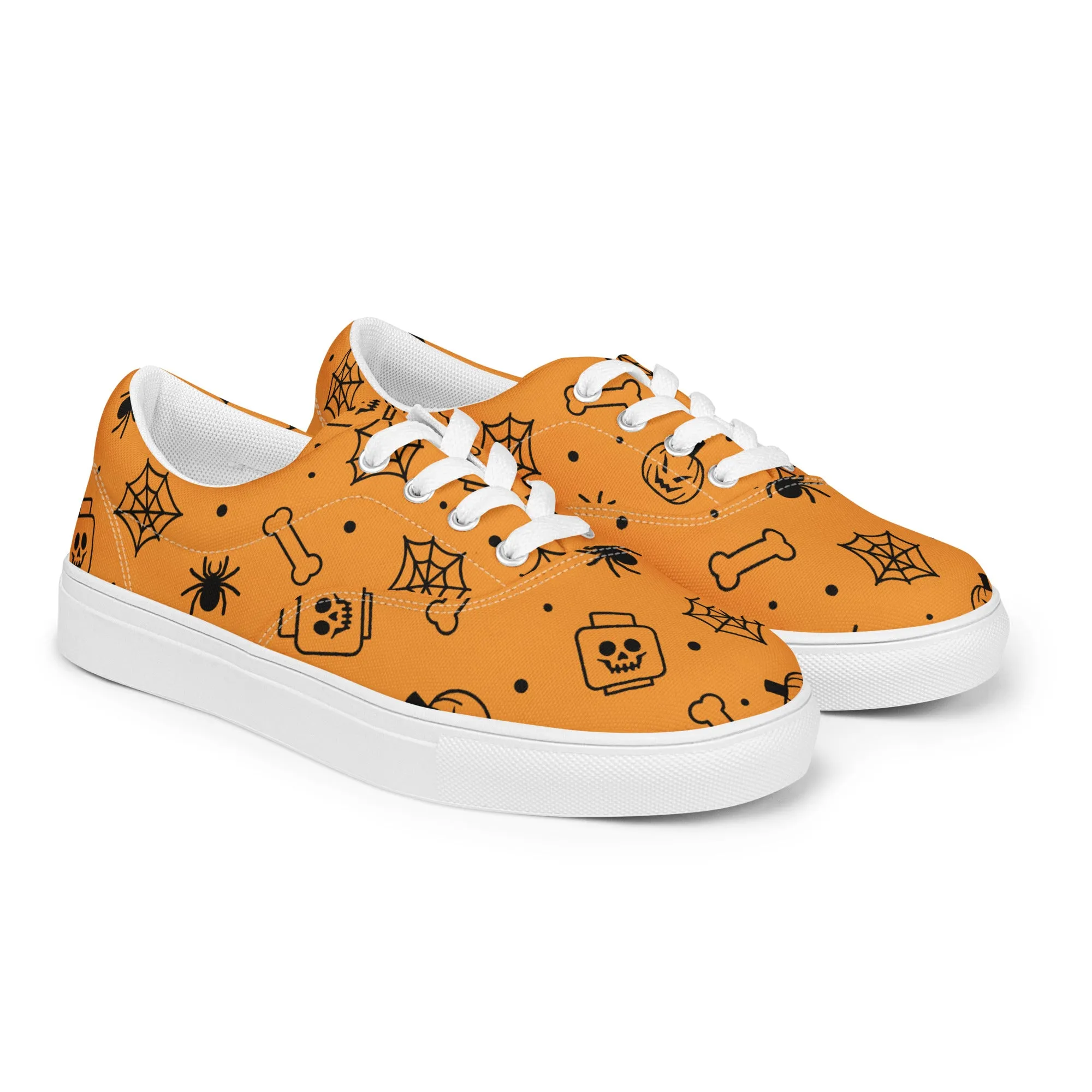 Orange Halloween Ghost Spiders Skeletons Women’s Lace-Up Canvas Shoes