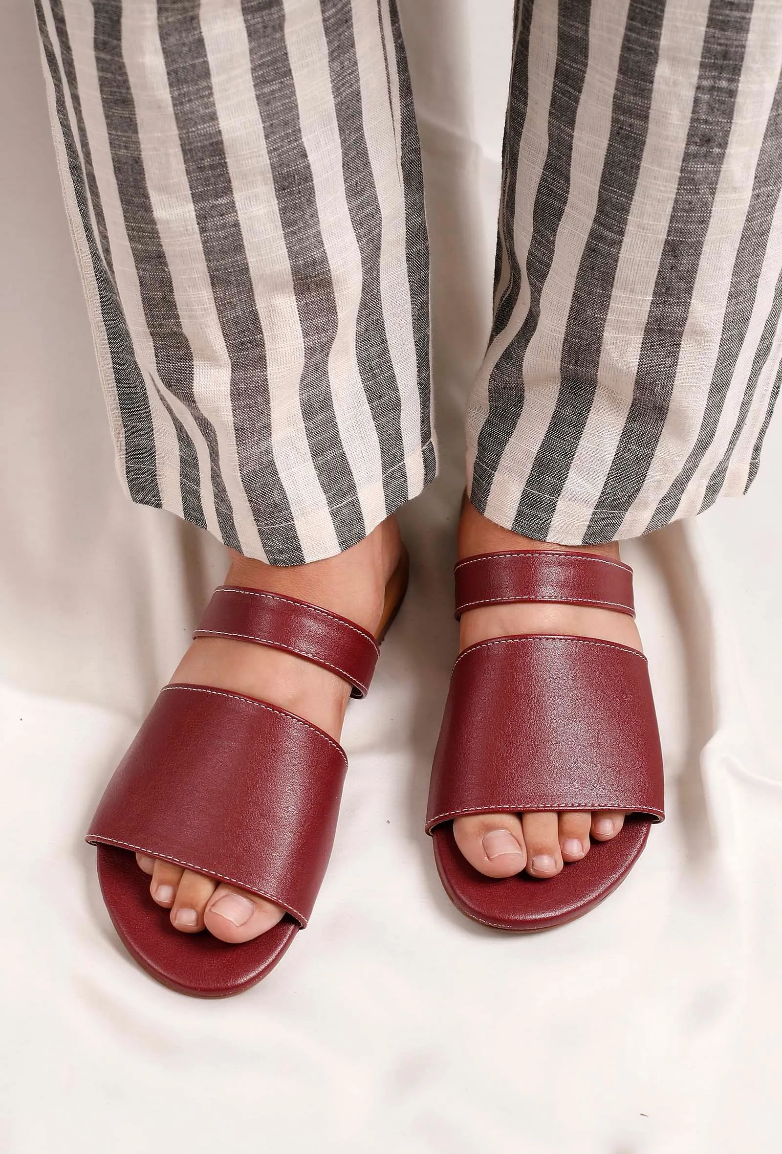 Pecan Brown Cruelty Free Leather Sliders